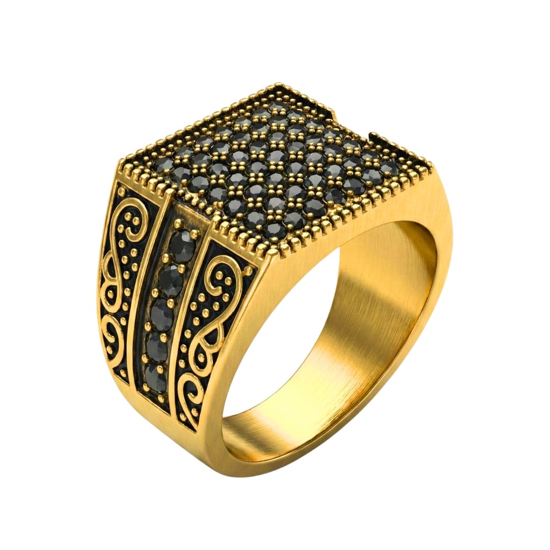 IMPERIAL NOIR RING - Pure Stainless Steel Men’s Gold Plated Ring (Size : 17-22-27) - THE MEN THING