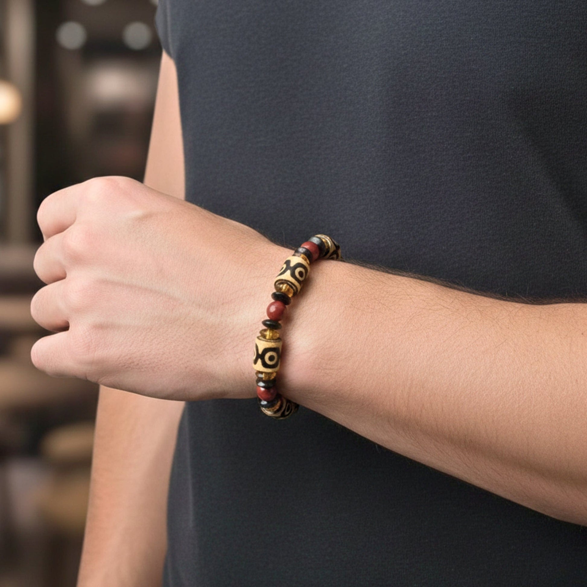 INFERNO TOTEM - 16mm Beads Bracelet with Natural Stone - Adjustable Bracelet - THE MEN THING
