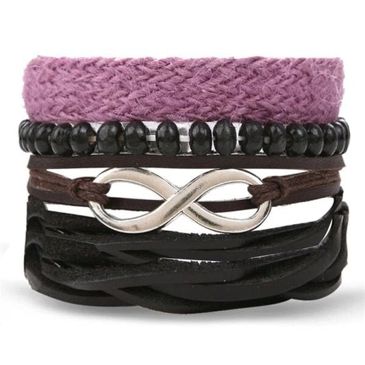 INFINITE LEGACY - 4 Pcs Genuine Braided Leather Bracelet Set for Men & Boys (8 inch) - THE MEN THING