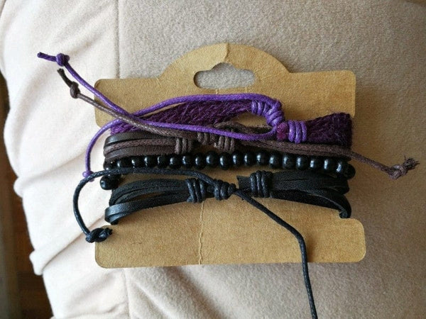 INFINITE LEGACY - 4 Pcs Genuine Braided Leather Bracelet Set for Men & Boys (8 inch)