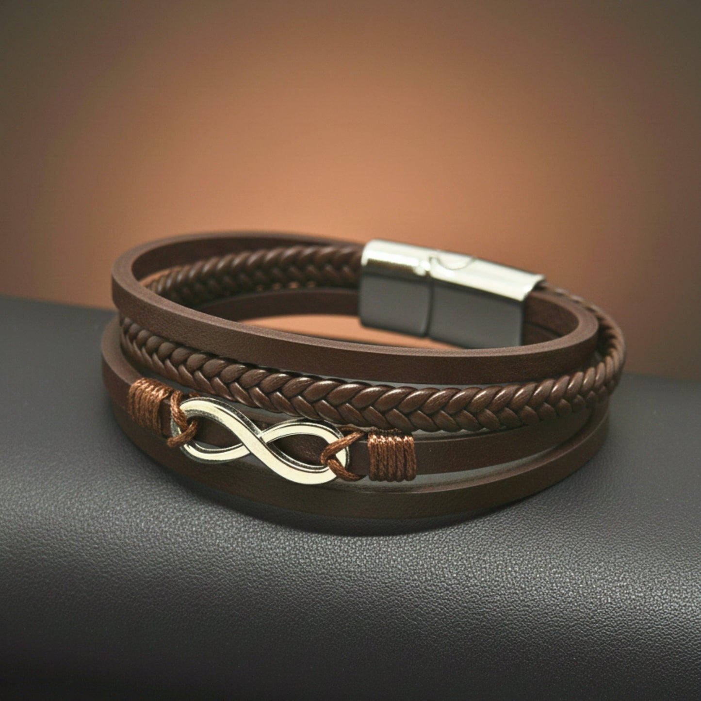 INFINITE ROGUE - Dark Brown 25mm Genuine Leather Bracelet with Stainless Steel Magnetic Buckle for Men & Boys (8 inch) - THE MEN THING