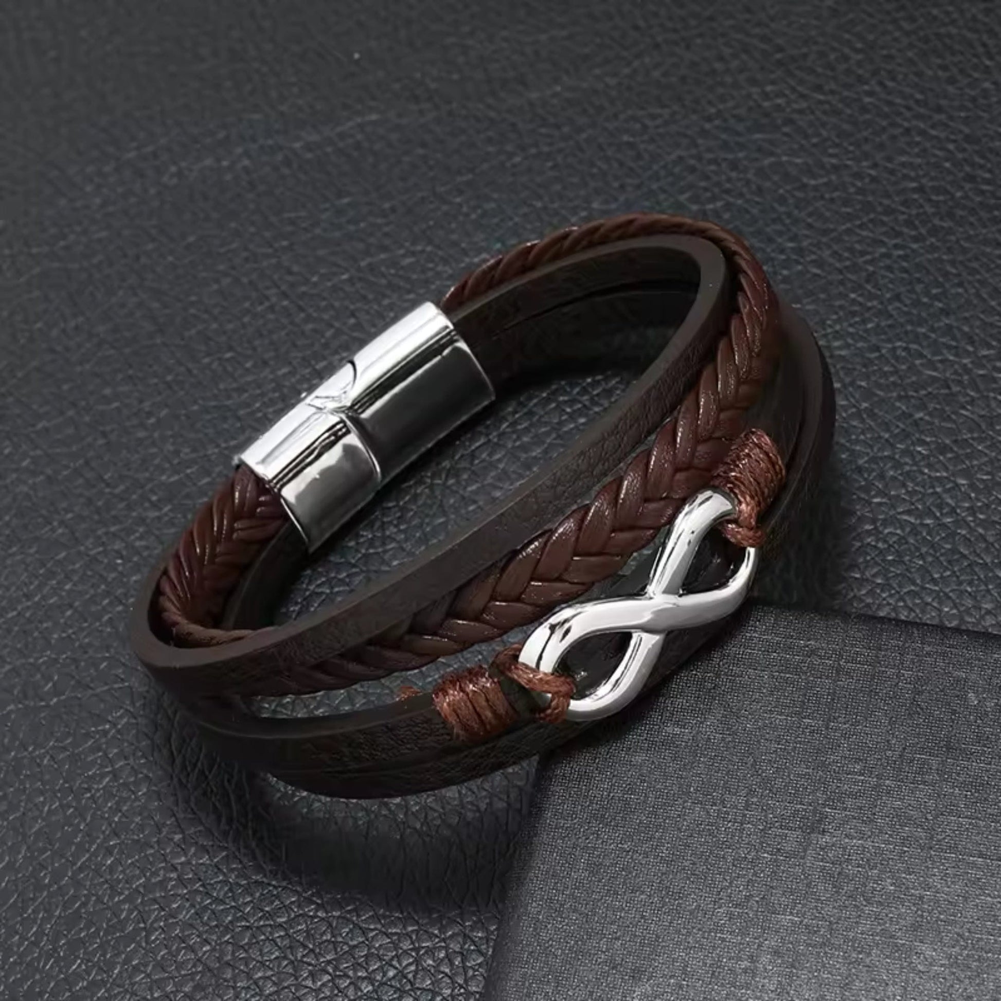 INFINITE ROGUE - Dark Brown 25mm Genuine Leather Bracelet with Stainless Steel Magnetic Buckle for Men & Boys (8 inch) - THE MEN THING