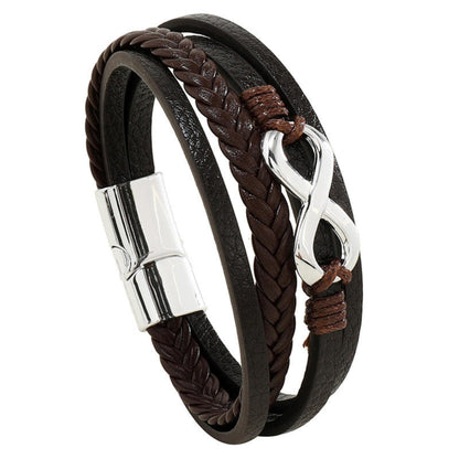 INFINITE ROGUE - Dark Brown 25mm Genuine Leather Bracelet with Stainless Steel Magnetic Buckle for Men & Boys (8 inch) - THE MEN THING