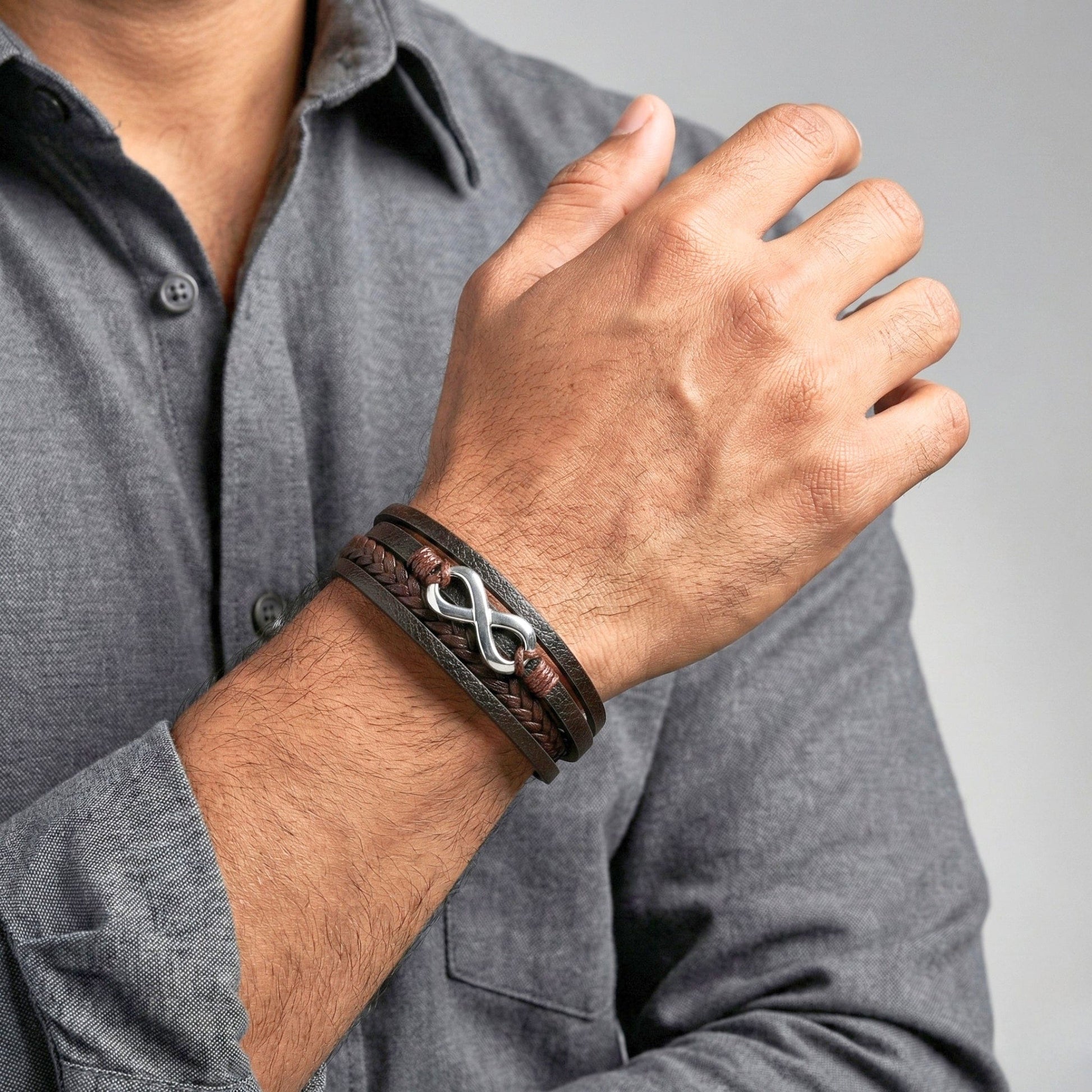 INFINITE ROGUE - Dark Brown 25mm Genuine Leather Bracelet with Stainless Steel Magnetic Buckle for Men & Boys (8 inch) - THE MEN THING
