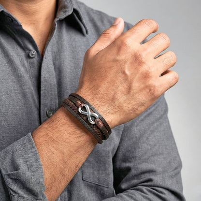 INFINITE ROGUE - Dark Brown 25mm Genuine Leather Bracelet with Stainless Steel Magnetic Buckle for Men & Boys (8 inch) - THE MEN THING