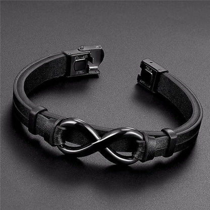 INFINITY 8 BLACK - Genuine Leather Double Layer Bracelet with Stainless Steel Hook for Men & Boys (8 inch) — Leather Bracelet for Men | THE MEN THING