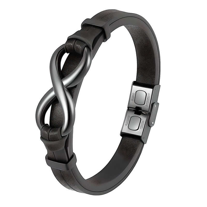 INFINITY 8 BLACK - Genuine Leather Double Layer Bracelet with Stainless Steel Hook for Men & Boys (8 inch) — Leather Bracelet for Men | THE MEN THING