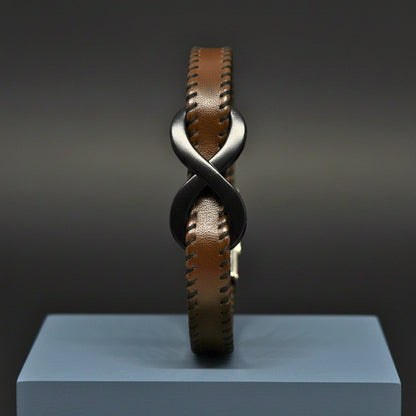 INFINITY NOIR - Dark Brown 10mm Genuine Leather Bracelet with Stainless Steel Fold-Over Push Clasp for Men & Boys (8 inch) - THE MEN THING