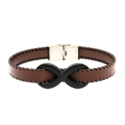 INFINITY NOIR - Dark Brown 10mm Genuine Leather Bracelet with Stainless Steel Fold-Over Push Clasp for Men & Boys (8 inch) - THE MEN THING