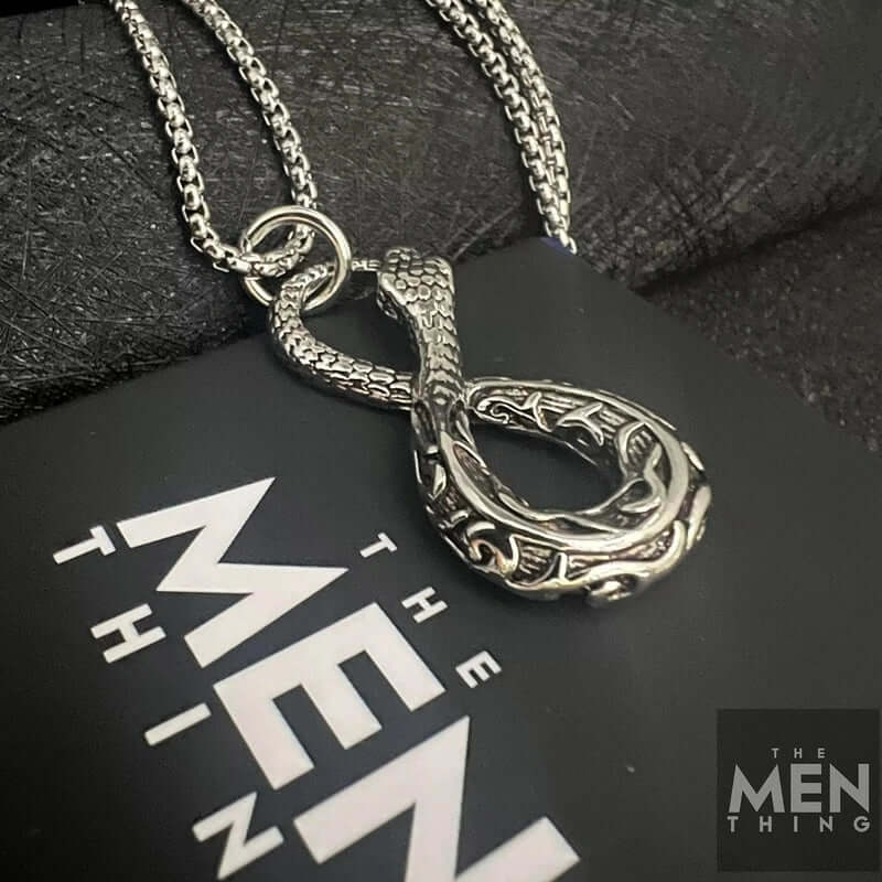 INFINITY SNAKE - Titanium Steel Snake Pendant with 24inch Round Box Chain for Men & Boys - THE MEN THING