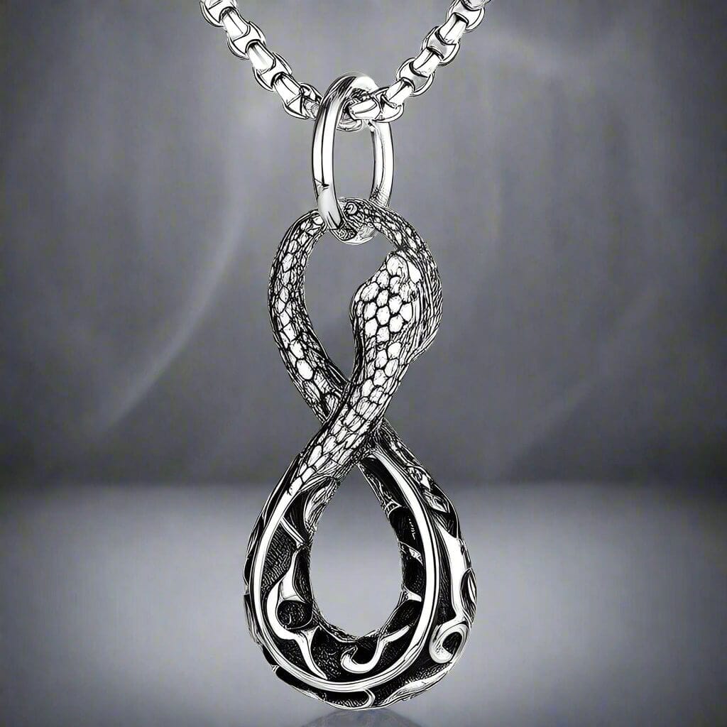INFINITY SNAKE - Titanium Steel Snake Pendant with 24inch Round Box Chain for Men & Boys - THE MEN THING
