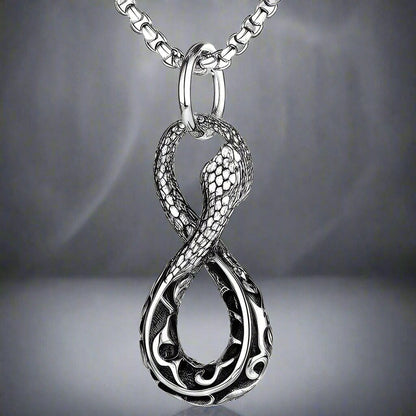 INFINITY SNAKE - Titanium Steel Snake Pendant with 24inch Round Box Chain for Men & Boys - THE MEN THING
