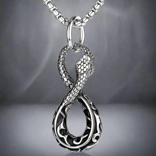 INFINITY SNAKE - Titanium Steel Snake Pendant with 24inch Round Box Chain for Men & Boys - THE MEN THING