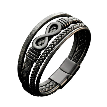 INFINITY WRAP - BLACK - 27mm Genuine Leather Multi-Layer Braided Bracelet with Stainless Steel Magnetic Buckle for Men & Boys (8 inch) — Leather Bracelet for Men | THE MEN THING