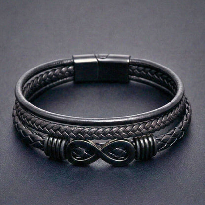 INFINITY WRAP - BLACK - 27mm Genuine Leather Multi-Layer Braided Bracelet with Stainless Steel Magnetic Buckle for Men & Boys (8 inch) — Leather Bracelet for Men | THE MEN THING