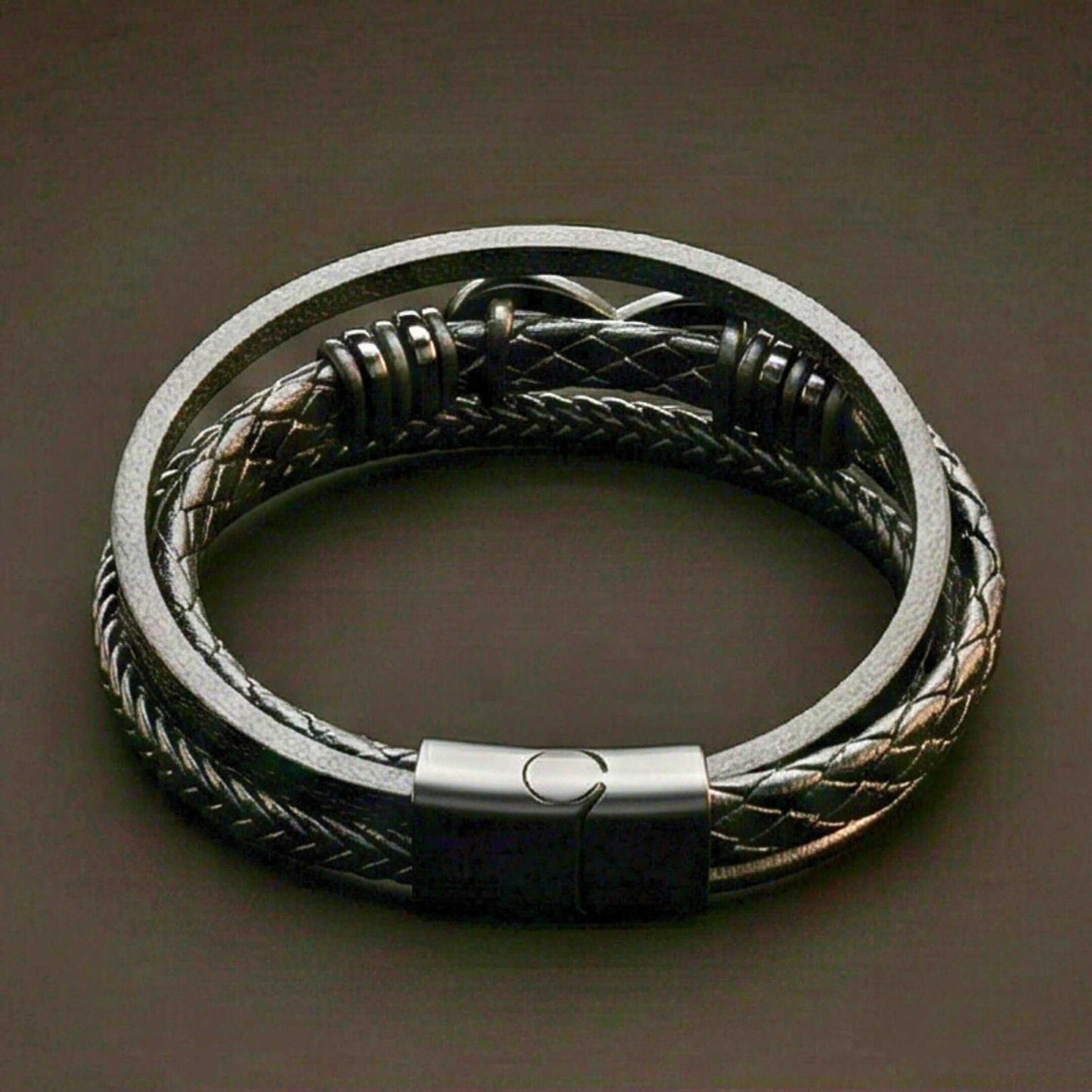 INFINITY WRAP - BLACK - 27mm Genuine Leather Multi-Layer Braided Bracelet with Stainless Steel Magnetic Buckle for Men & Boys (8 inch) — Leather Bracelet for Men | THE MEN THING