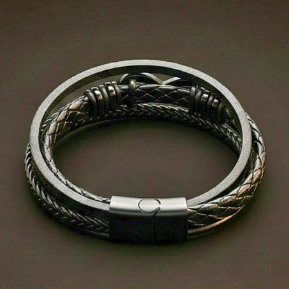 INFINITY WRAP - BLACK - 27mm Genuine Leather Multi-Layer Braided Bracelet with Stainless Steel Magnetic Buckle for Men & Boys (8 inch) — Leather Bracelet for Men | THE MEN THING
