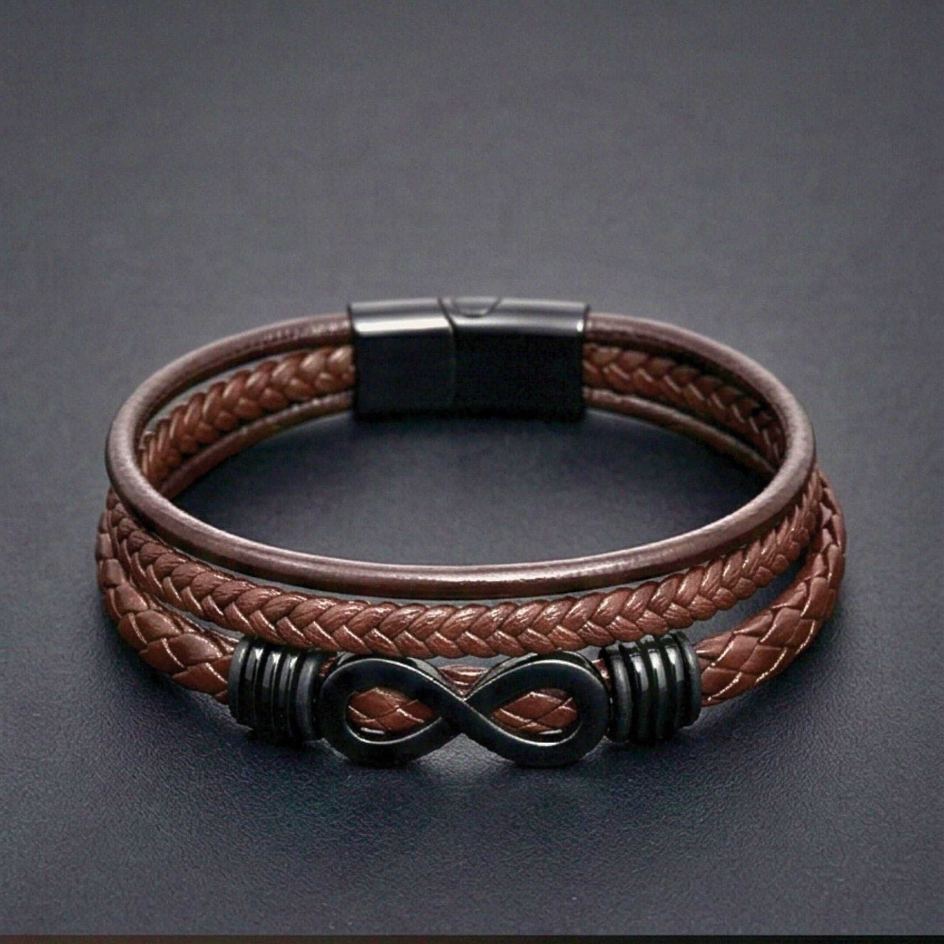 INFINITY WRAP - BROWN- 27mm Genuine Leather Multi-Layer Braided Bracelet with Stainless Steel Magnetic Buckle for Men & Boys (8 inch) - THE MEN THING