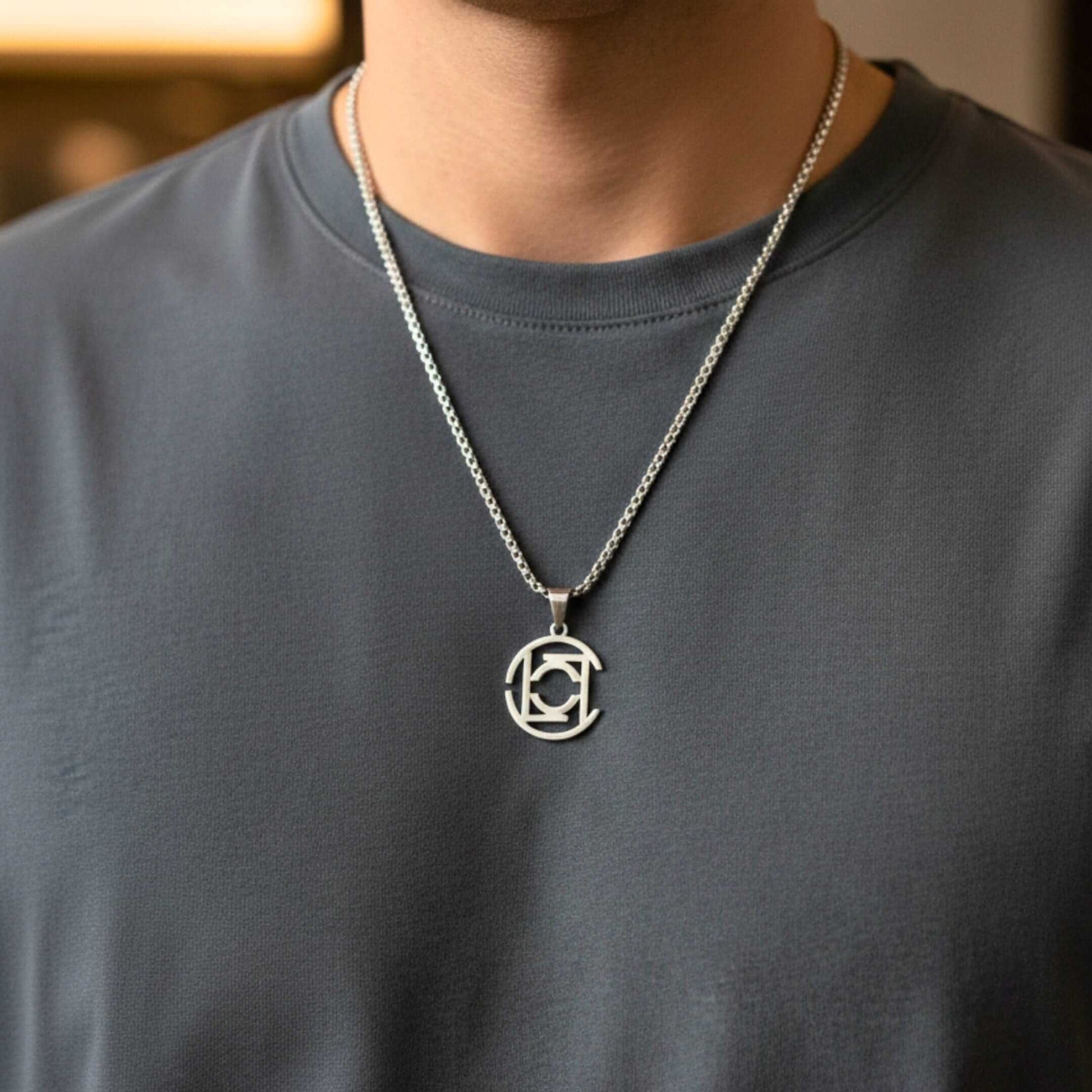 INTERLOCK EMBLEM - 20mm Pure Titanium Steel Pendant with 28inch Twisted 4mm Chain for Men & Boys — SS Pendant/ Necklace for Men | THE MEN THING