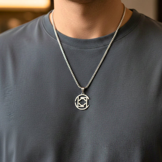 INTERLOCK EMBLEM - 20mm Pure Titanium Steel Pendant with 28inch Twisted 4mm Chain for Men & Boys - THE MEN THING