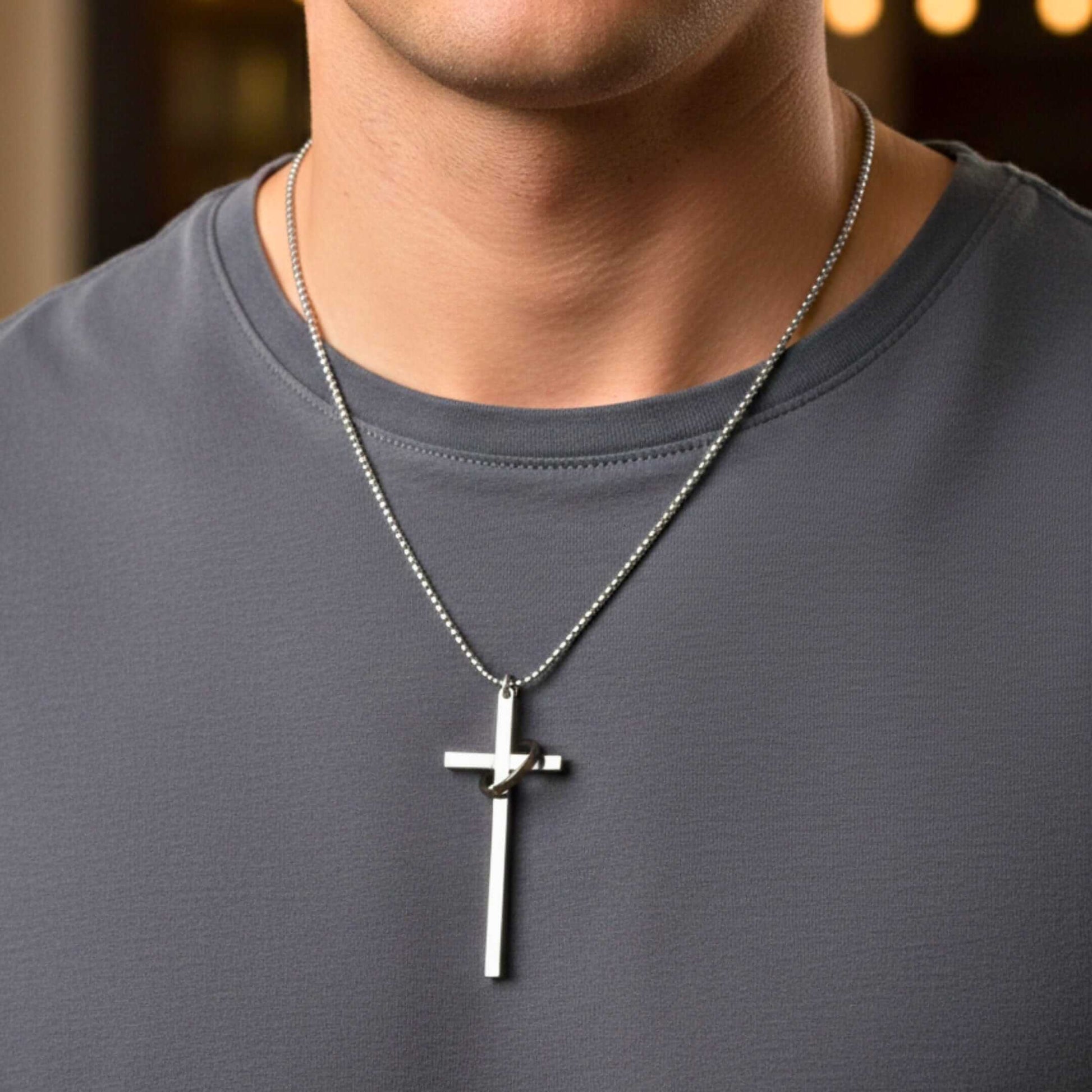 INTERLOCK RING CROSS - 29mm Pure Titanium Steel Pendant with 27inch Round Box 4mm Chain for Men & Boys - THE MEN THING