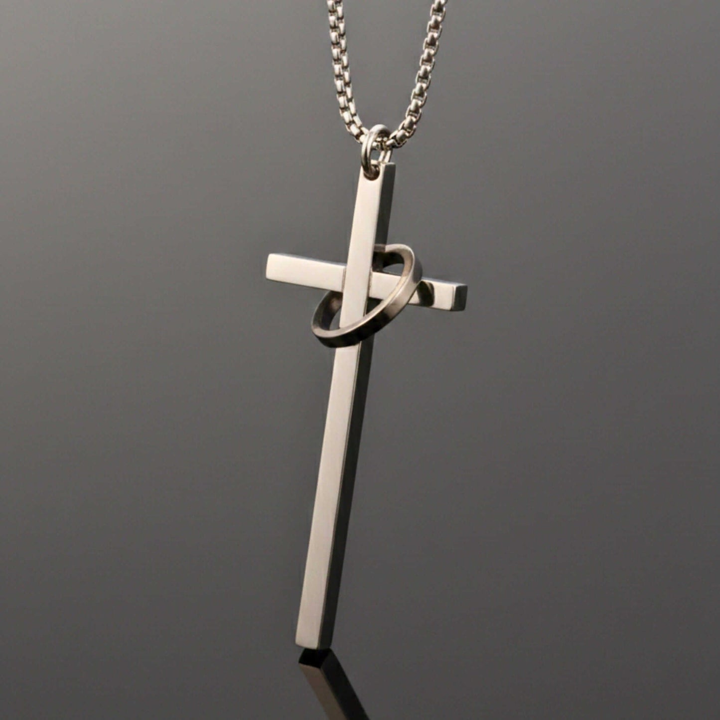 INTERLOCK RING CROSS - 29mm Pure Titanium Steel Pendant with 27inch Round Box 4mm Chain for Men & Boys - THE MEN THING