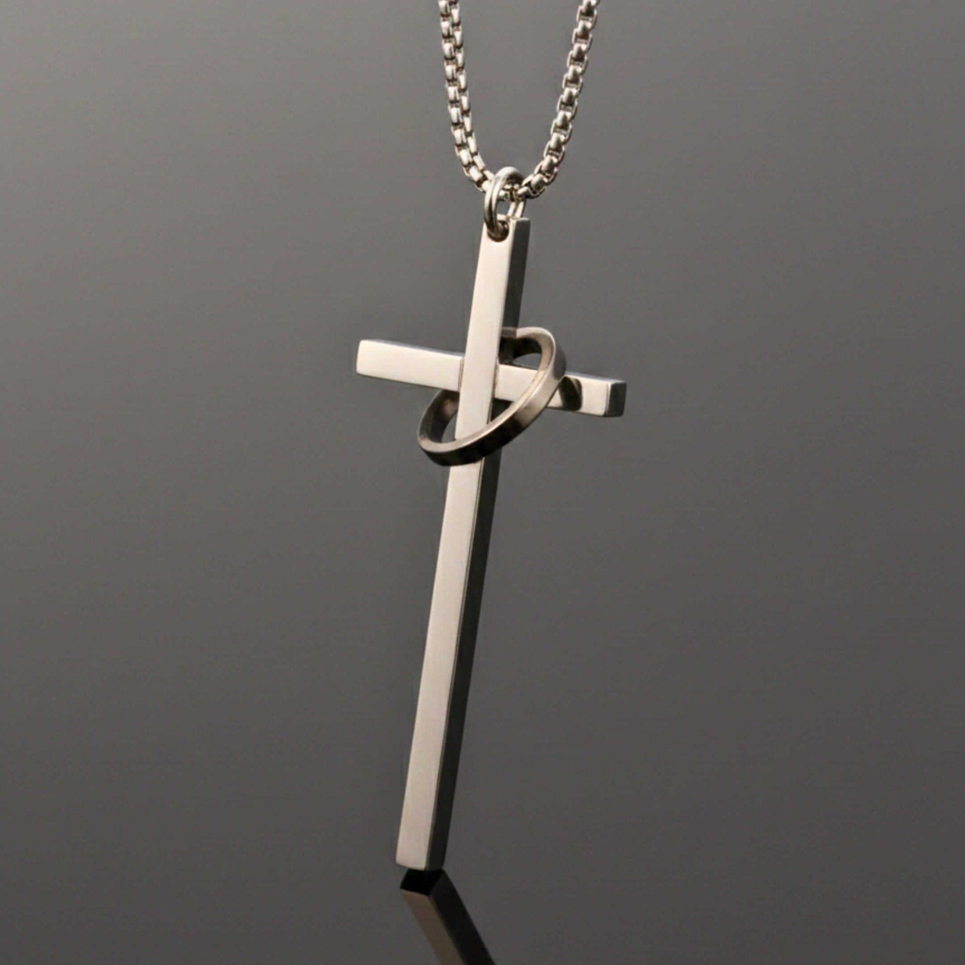 INTERLOCK RING CROSS - 29mm Pure Titanium Steel Pendant with 27inch Round Box 4mm Chain for Men & Boys - THE MEN THING
