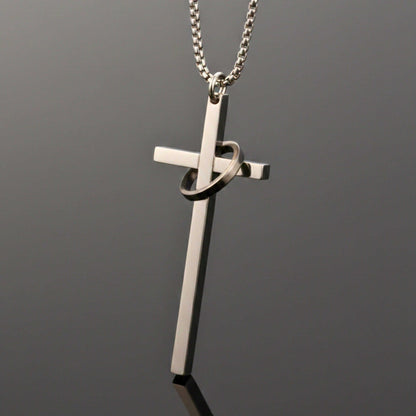 INTERLOCK RING CROSS - 29mm Pure Titanium Steel Pendant with 27inch Round Box 4mm Chain for Men & Boys - THE MEN THING