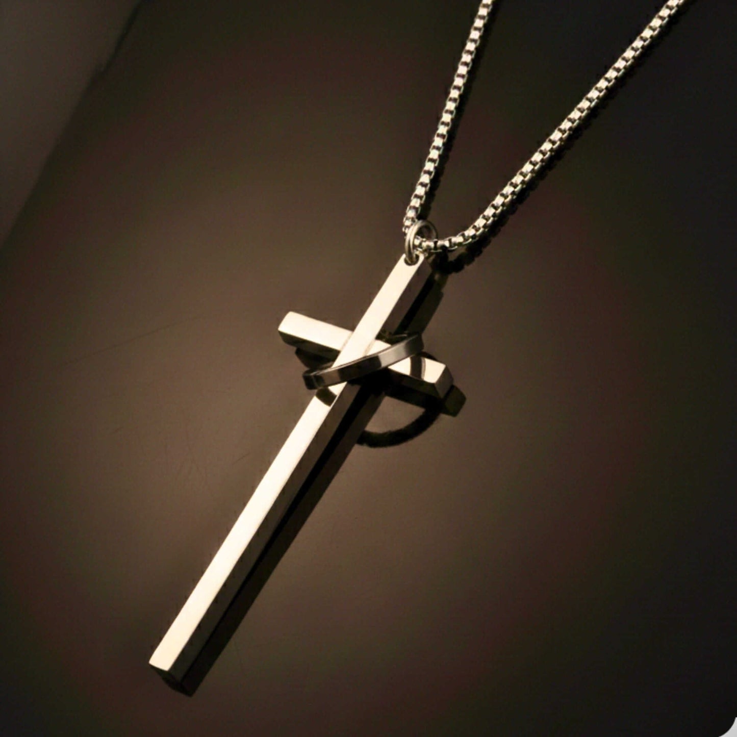 INTERLOCK RING CROSS - 29mm Pure Titanium Steel Pendant with 27inch Round Box 4mm Chain for Men & Boys - THE MEN THING