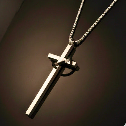 INTERLOCK RING CROSS - 29mm Pure Titanium Steel Pendant with 27inch Round Box 4mm Chain for Men & Boys - THE MEN THING