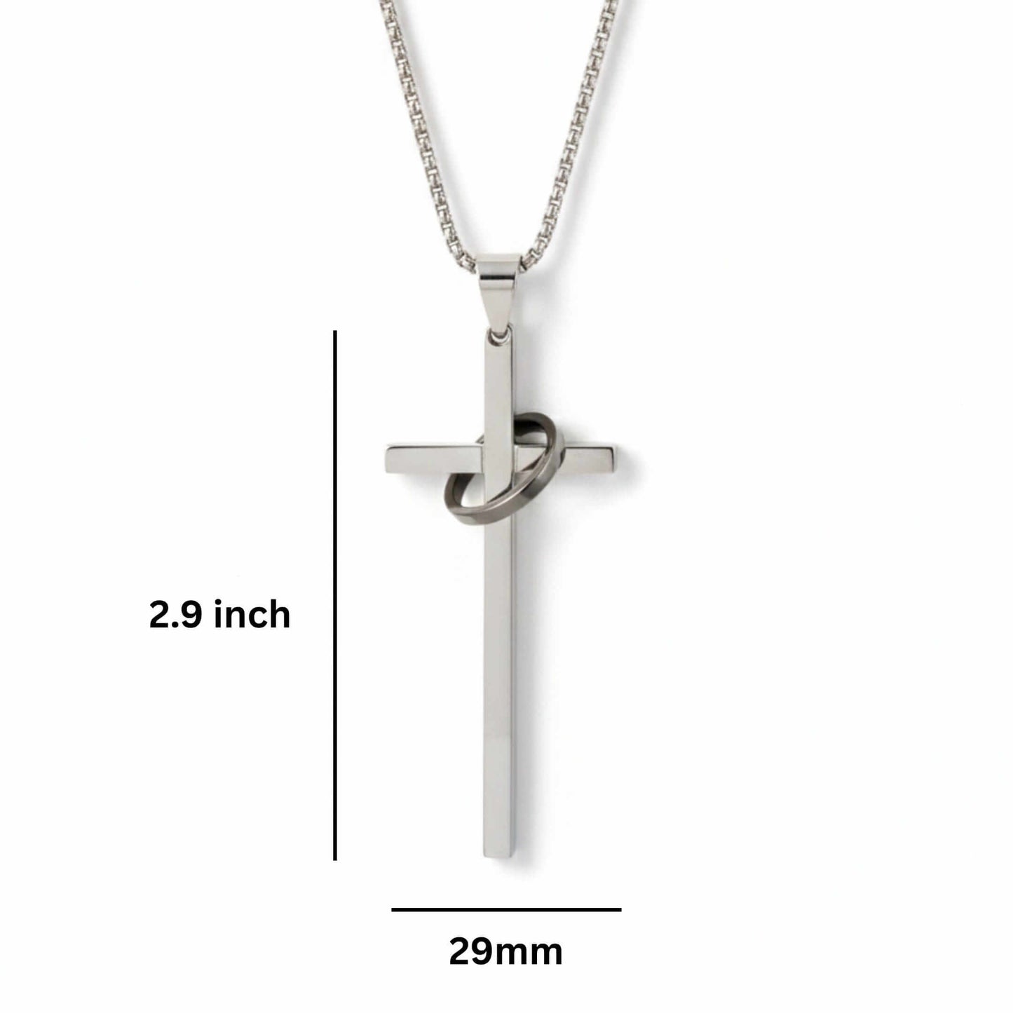 INTERLOCK RING CROSS - 29mm Pure Titanium Steel Pendant with 27inch Round Box 4mm Chain for Men & Boys - THE MEN THING