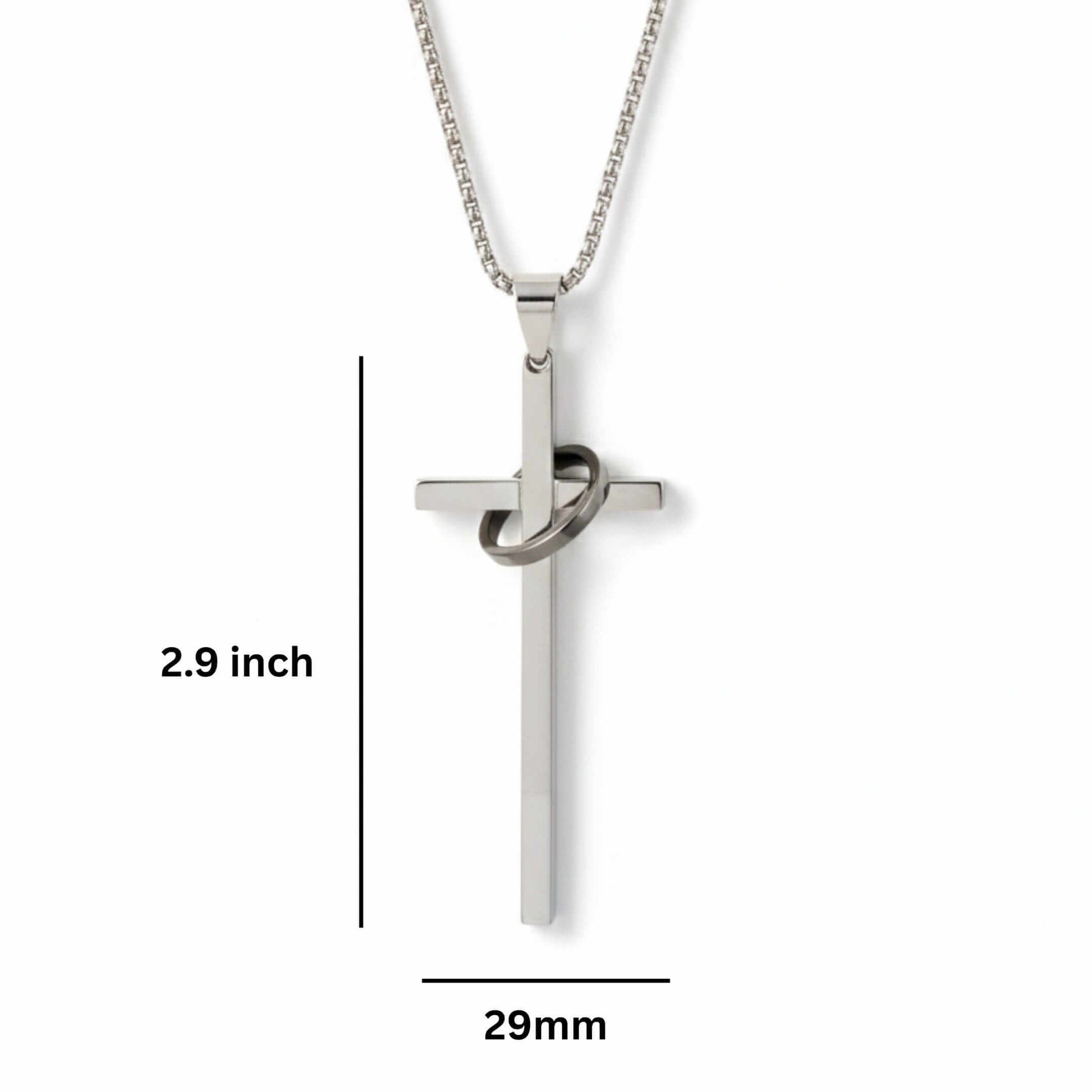 INTERLOCK RING CROSS - 29mm Pure Titanium Steel Pendant with 27inch Round Box 4mm Chain for Men & Boys - THE MEN THING