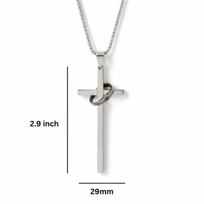 INTERLOCK RING CROSS - 29mm Pure Titanium Steel Pendant with 27inch Round Box 4mm Chain for Men & Boys - THE MEN THING