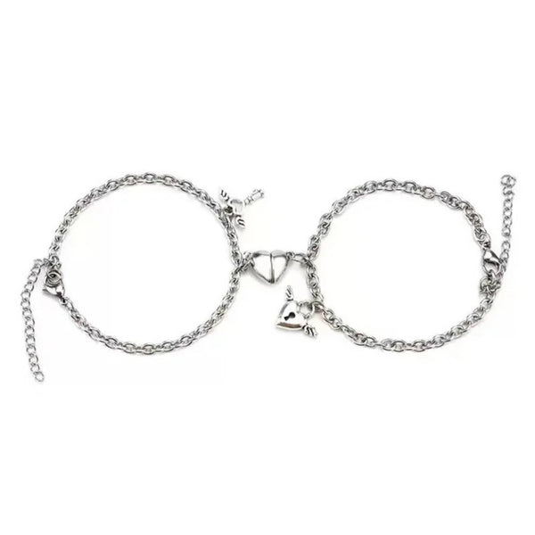 INTERLOCKING HEART - Pure Stainless Steel with Lobster Clasp for Men and Couples Bracelet  (7inch with Adjustable chain)
