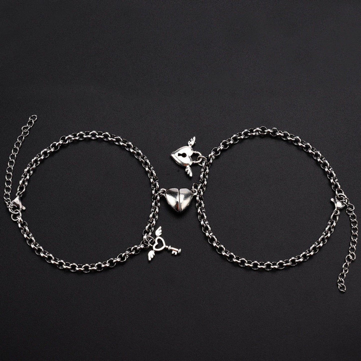 INTERLOCKING HEART - Pure Stainless Steel with Lobster Clasp for Men and Couples Bracelet  (7inch with Adjustable chain) - THE MEN THING