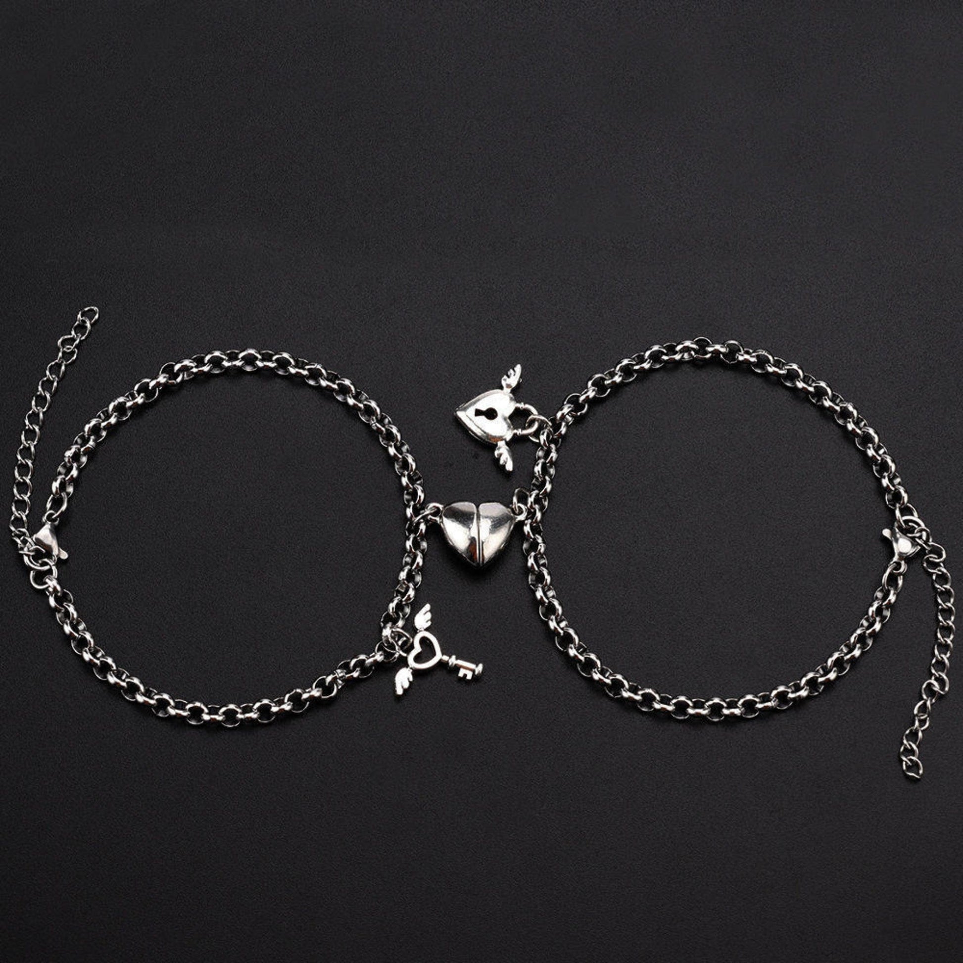 INTERLOCKING HEART - Pure Stainless Steel with Lobster Clasp for Men and Couples Bracelet  (7inch with Adjustable chain) - THE MEN THING