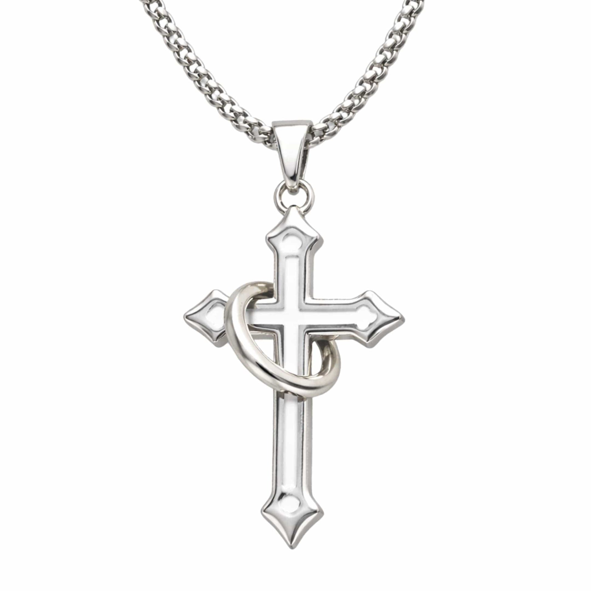 INTERWOVEN CROSS - 27mm Pure Titanium Steel Pendant with 24inch Round Box 4mm Chain for Men & Boys — SS Pendant/ Necklace for Men | THE MEN THING