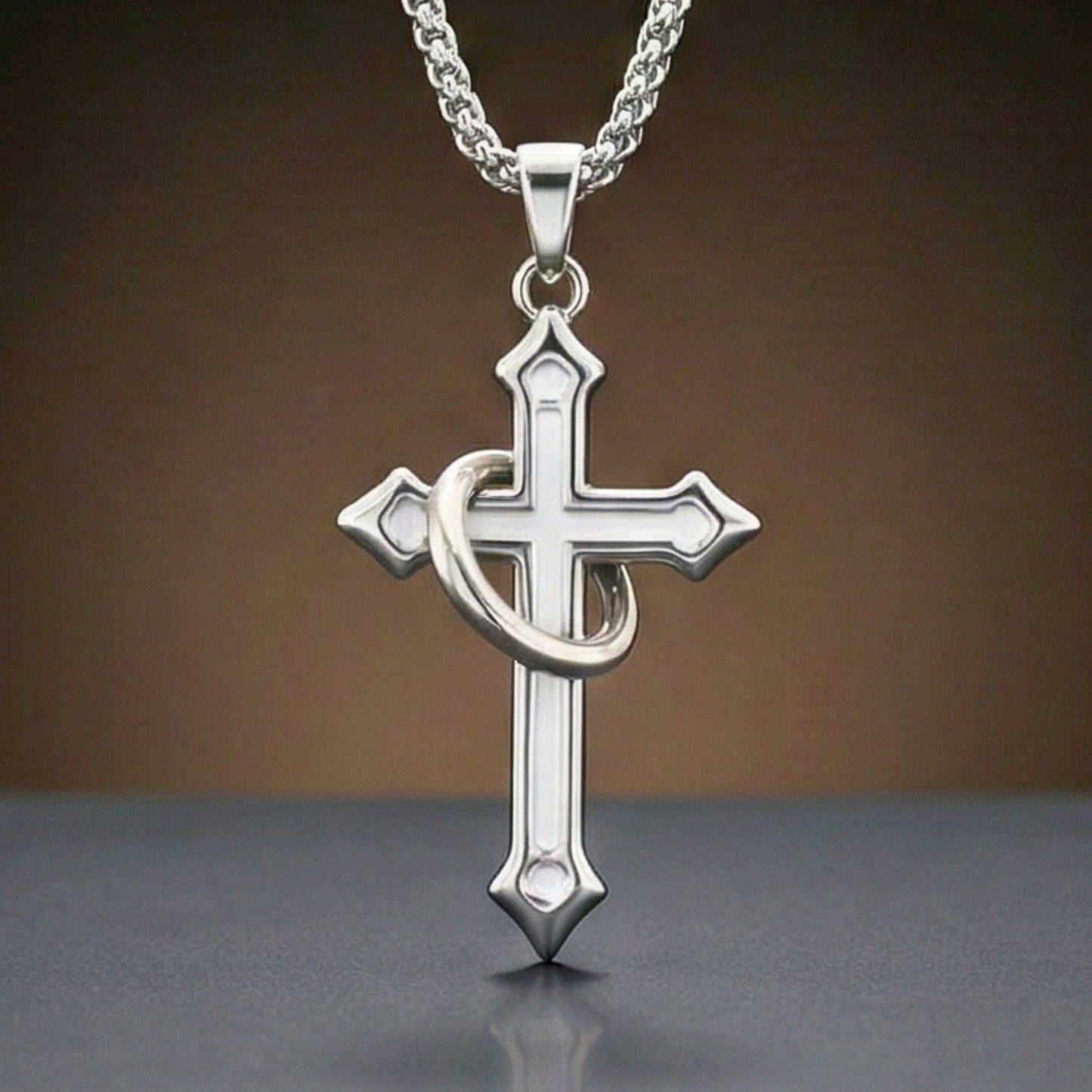 INTERWOVEN CROSS - 27mm Pure Titanium Steel Pendant with 24inch Round Box 4mm Chain for Men & Boys — SS Pendant/ Necklace for Men | THE MEN THING
