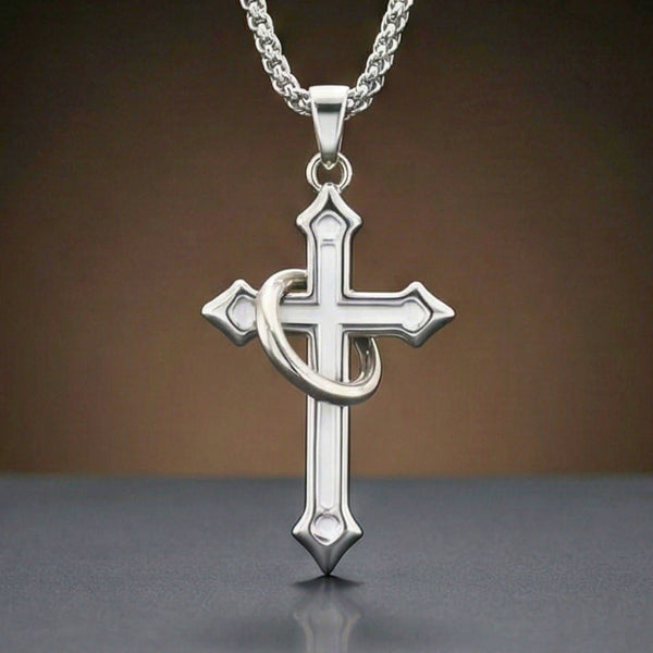 INTERWOVEN CROSS - 27mm Pure Titanium Steel Pendant with 24inch Round Box 4mm Chain for Men & Boys