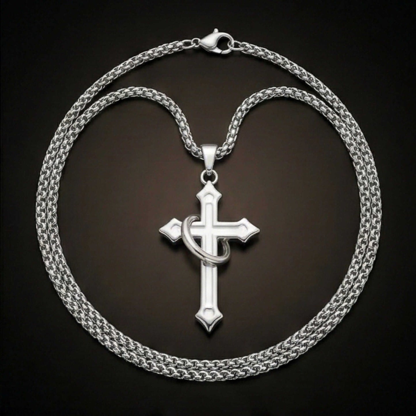 INTERWOVEN CROSS - 27mm Pure Titanium Steel Pendant with 24inch Round Box 4mm Chain for Men & Boys — SS Pendant/ Necklace for Men | THE MEN THING