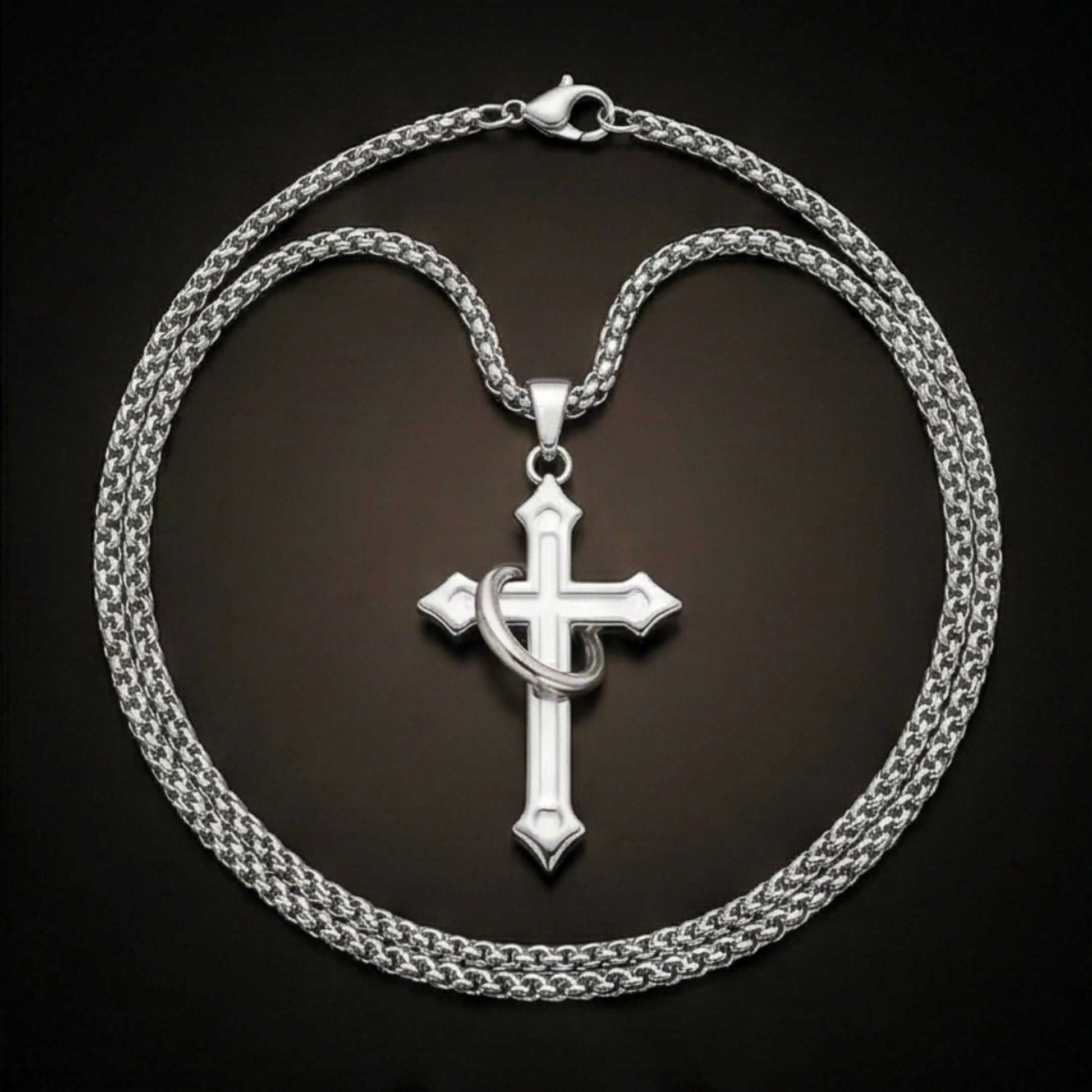 INTERWOVEN CROSS - 27mm Pure Titanium Steel Pendant with 24inch Round Box 4mm Chain for Men & Boys — SS Pendant/ Necklace for Men | THE MEN THING