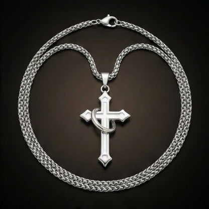 INTERWOVEN CROSS - 27mm Pure Titanium Steel Pendant with 24inch Round Box 4mm Chain for Men & Boys — SS Pendant/ Necklace for Men | THE MEN THING