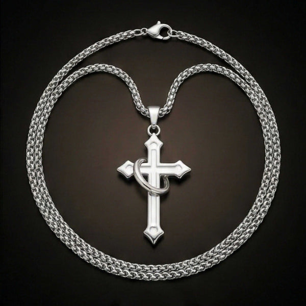 INTERWOVEN CROSS - 27mm Pure Titanium Steel Pendant with 24inch Round Box 4mm Chain for Men & Boys
