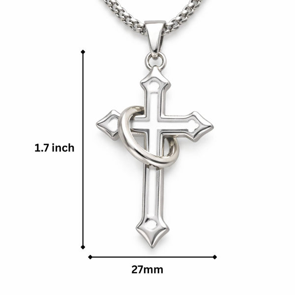 INTERWOVEN CROSS - 27mm Pure Titanium Steel Pendant with 24inch Round Box 4mm Chain for Men & Boys