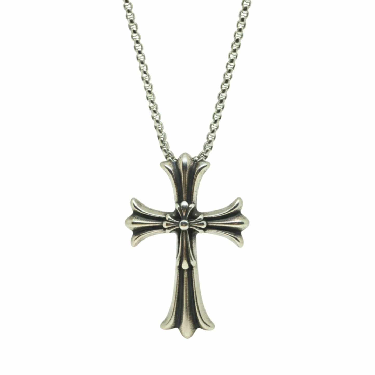 IRON CREED CROSS - 29mm Titanium Steel Pendant with 24inch Round Box 4mm Chain for Men & Boys - THE MEN THING
