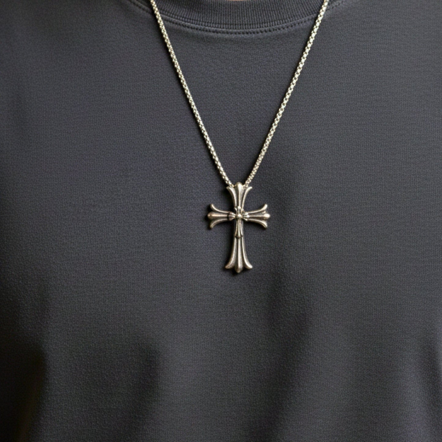 IRON CREED CROSS - 29mm Titanium Steel Pendant with 24inch Round Box 4mm Chain for Men & Boys - THE MEN THING