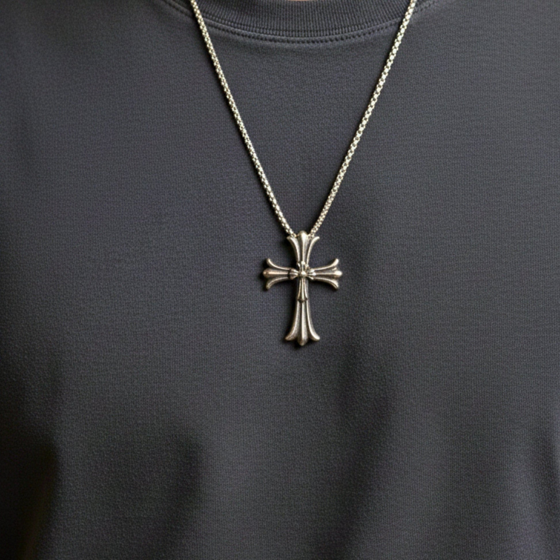 IRON CREED CROSS - 29mm Titanium Steel Pendant with 24inch Round Box 4mm Chain for Men & Boys - THE MEN THING