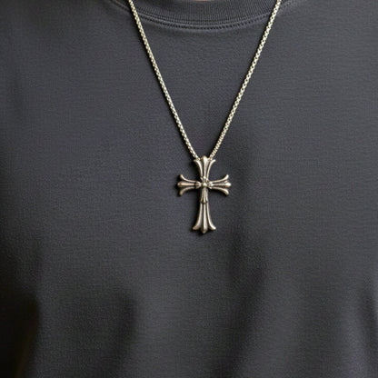 IRON CREED CROSS - 29mm Titanium Steel Pendant with 24inch Round Box 4mm Chain for Men & Boys - THE MEN THING