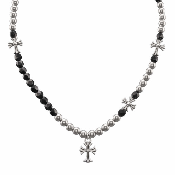 IRON NOIR CROSS - 13mm Titanium Steel Pendant with Stylish Pearl Necklace 18 to 20inch 7mm Adjustable Cable Chain for Men & Boys