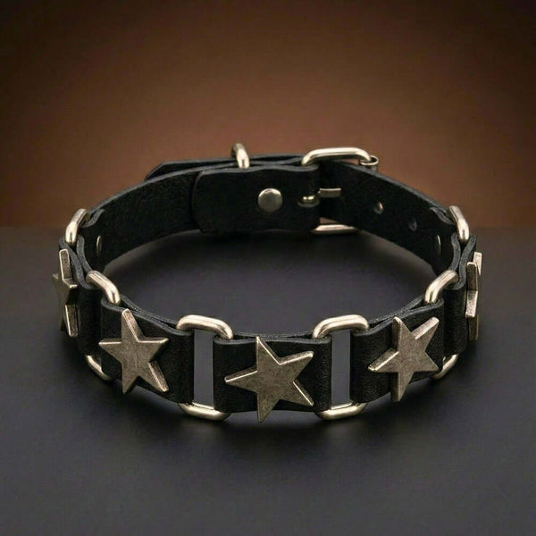 IRON STAR - 23mm Genuine Leather Bracelet with Stainless Steel Buckle Clasp for Men & Boys (8 to 9 inch)